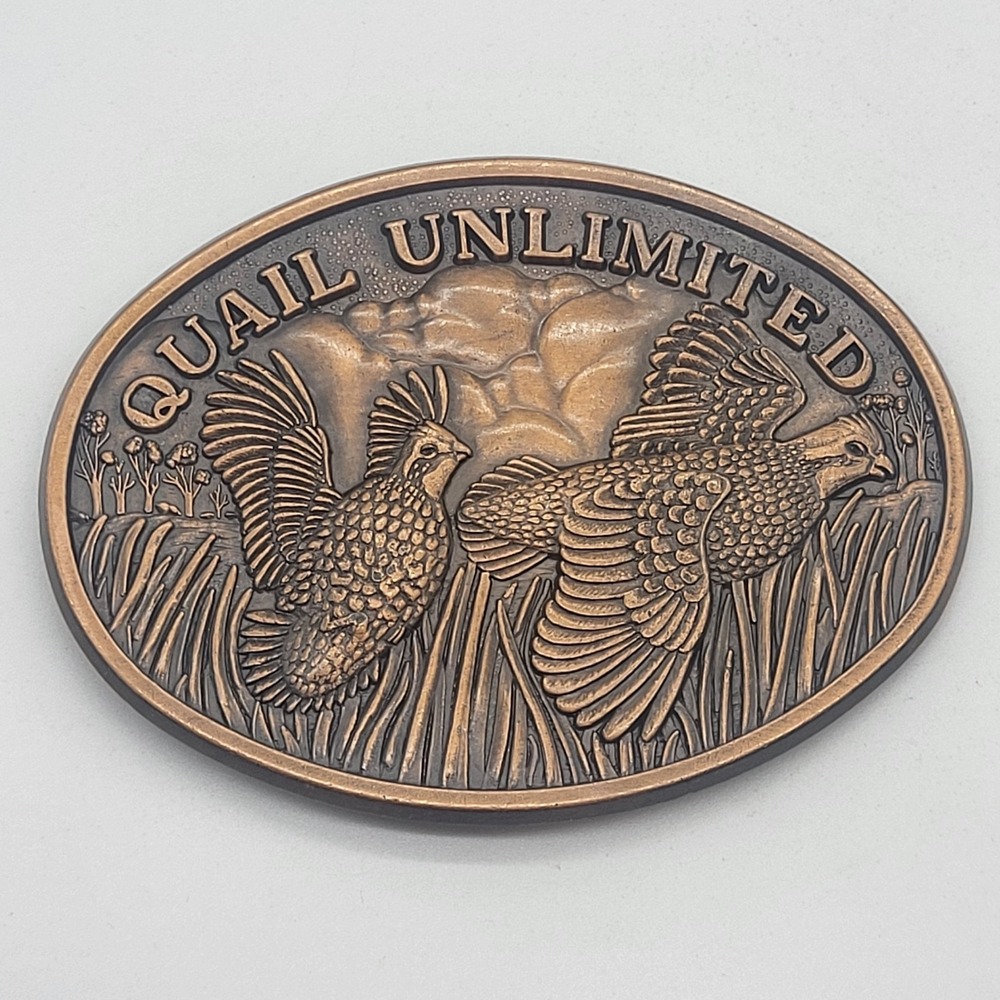 Vintage Quail Unlimited Belt Buckle Copper Oval - Picture 1 of 8